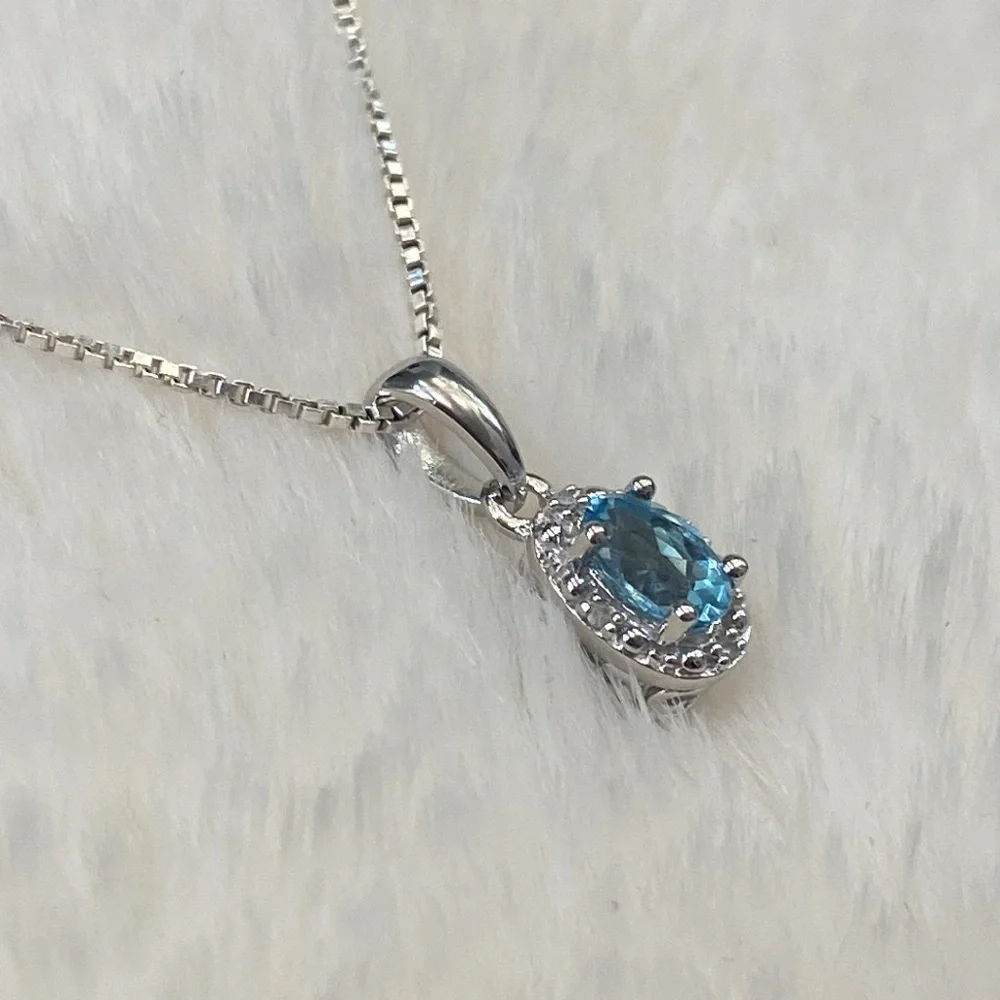 Small Halo Topaz Pendant Necklace